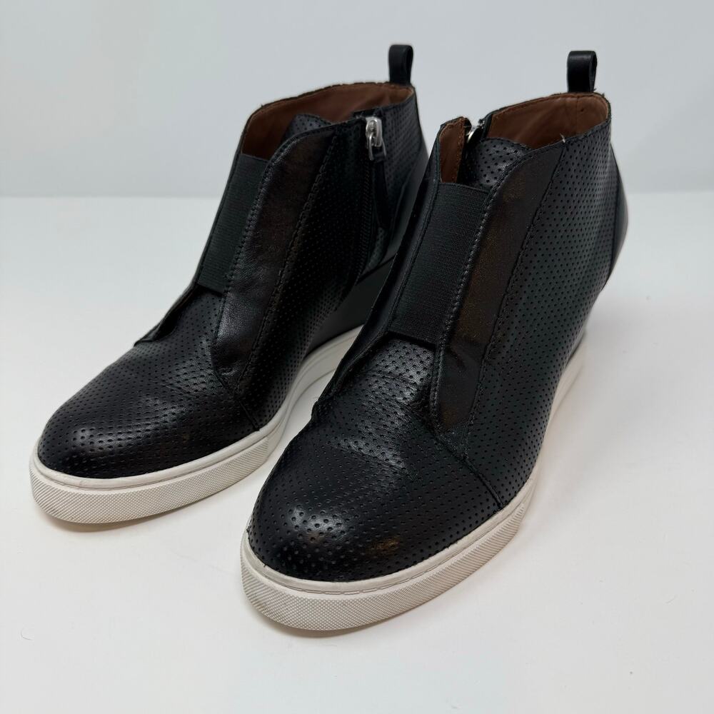 Paolo Black Perforated Leather Wedge Sneaker Booties with White Soles